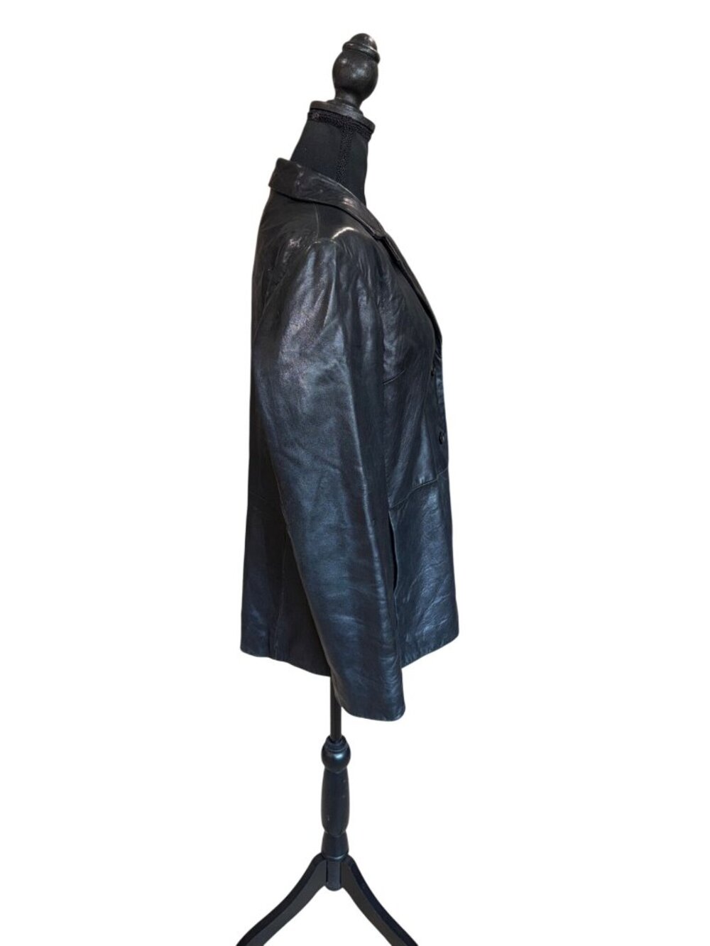 Jones New York Womens M Black Genuine Leather Blazer Jacket Quiet Luxury 90s - Picture 4 of 12